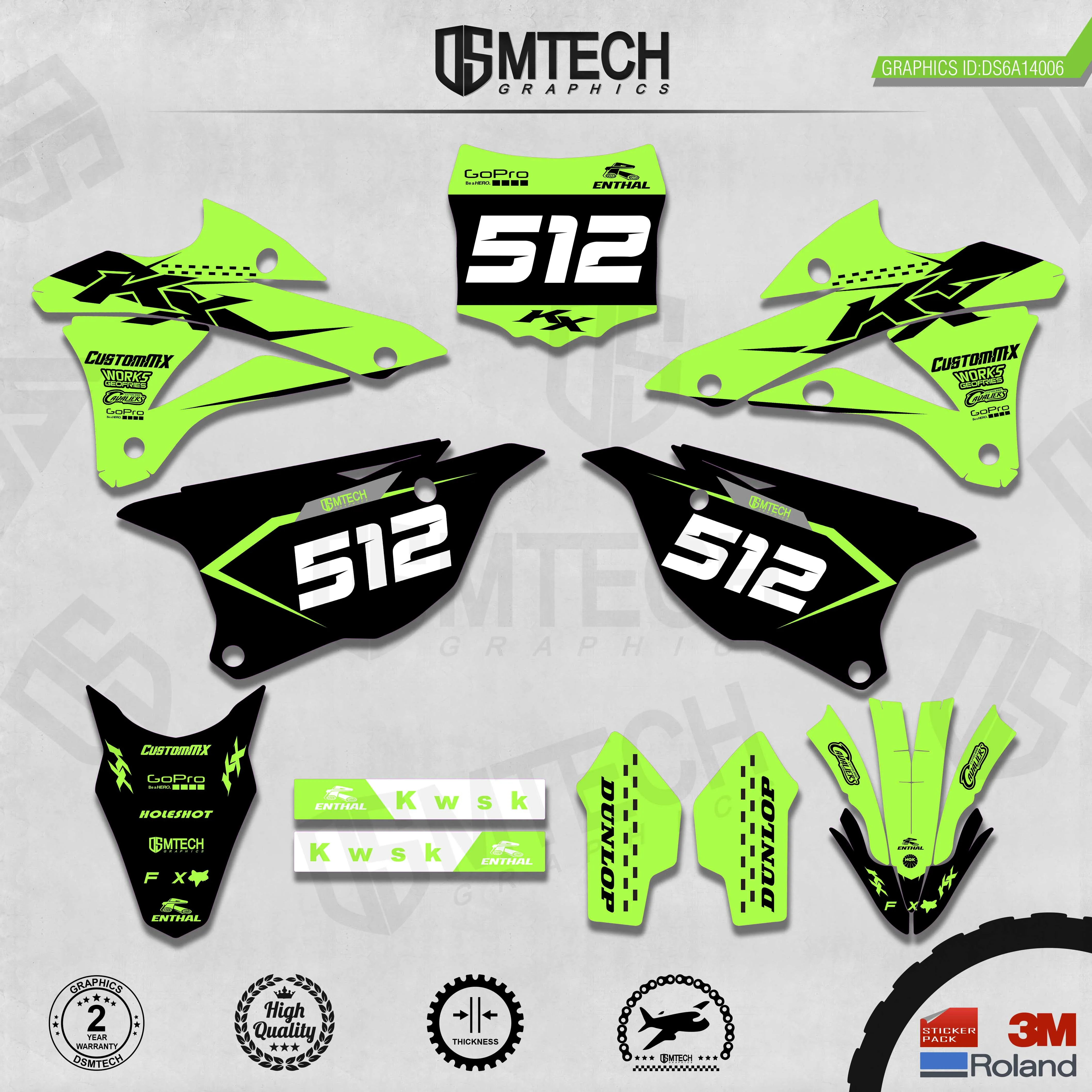 DSMTECH Customized Team Graphics Backgrounds Decals 3M Custom Stickers For KAWASAKI  2014 2015 2016 2017 2018 2019 KX85-100 006