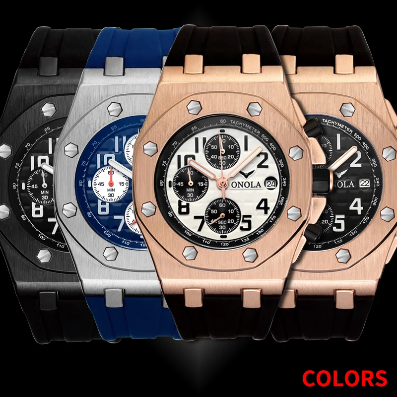 

ONOLA brand classic high-end fashion men's watch silicone band waterproof multi-function quartz watch men