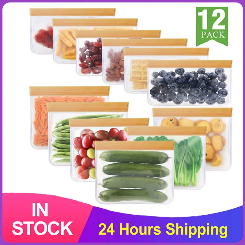 

Silicone Food Bag Snack Fruit Ziplock Bag PEVA Reusable Zipper Leak-Proof Top Fruit Bag For Fruit/Snacks/Frozen/Meat/Milk Food