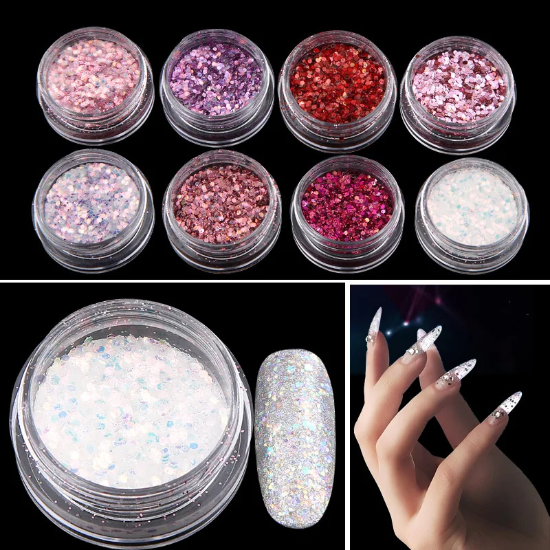 Mixed 8 Colors Glitter Sequin Nail Flakes Powder Mirror Effect Powders Sequins Gel Polish Chrome Pigment Decorations | Красота и