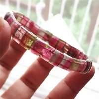 natural colorful tourmaline bracelet bangle 8x6mm clear beads rectangle watermelon tourmaline for women men aaaaa