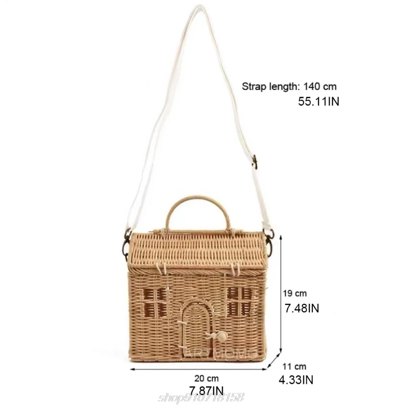 

Small House Shape Portable Messenger Bag Handmade Rattan Woven Storage Bag with Handle Basket Picnic Bag Vintage M24 21 Dropship