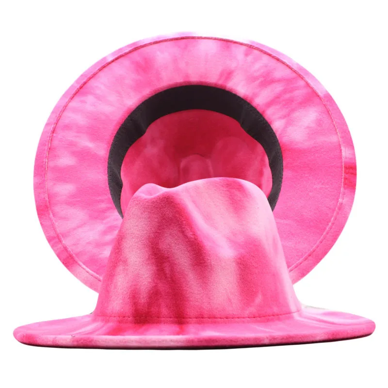 

2021 Wholesale Tie Dye Women Wide Brim Fedora Hats for Adults Men Ladies Panama Party Wedding Hat Goth Top Vintage Jazz Fet Cap