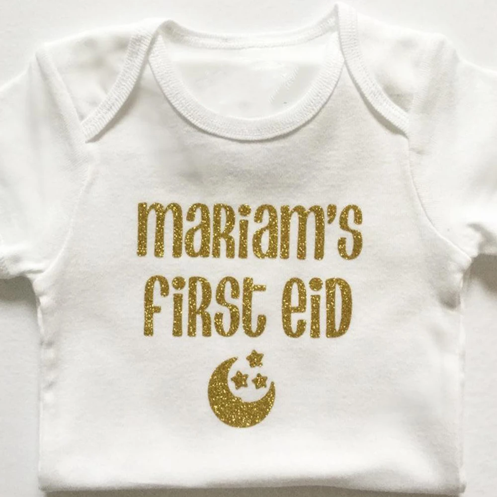 

Personalised My first Eid bodysuit Ramadan glitter clothes Baby girl Birthday outfit Custom Cute Baby Shirts Baby Shower Gifts