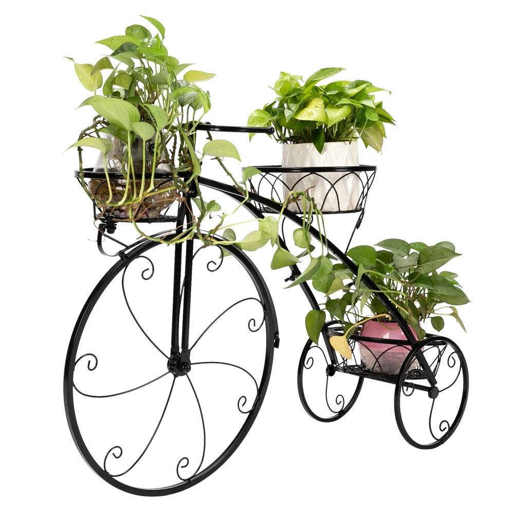 Modern Design Paint Bicycle Shape Wrought Iron 3 Round Basket Plant Stand High Quality