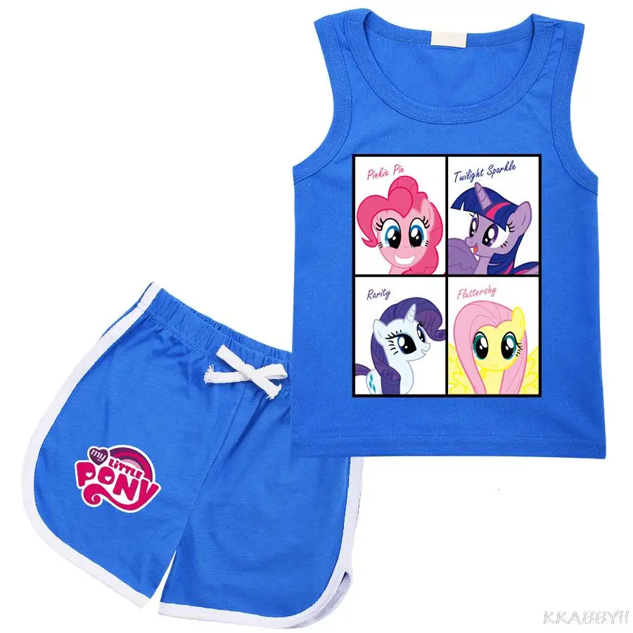 Летний модный детский костюм My Little Pony жилет футболка + шорты свежих спортивный