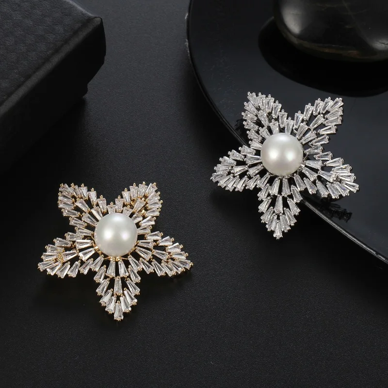 Винтажная пустотелая брошь в виде цветка хрустальные стразы жемчужная Женская