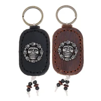genuine leather keychain car keys ring women men handmade vintage punk alloy skull handbags accessories