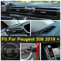 carbon fiber steering wheel frame door handle bowl panel gear shift box cover trims abs interior fit for peugeot 508 2019 2022