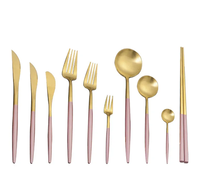 Розовая Золотая столовая посуда чайная десертная кофейная ложка вилка кухонные