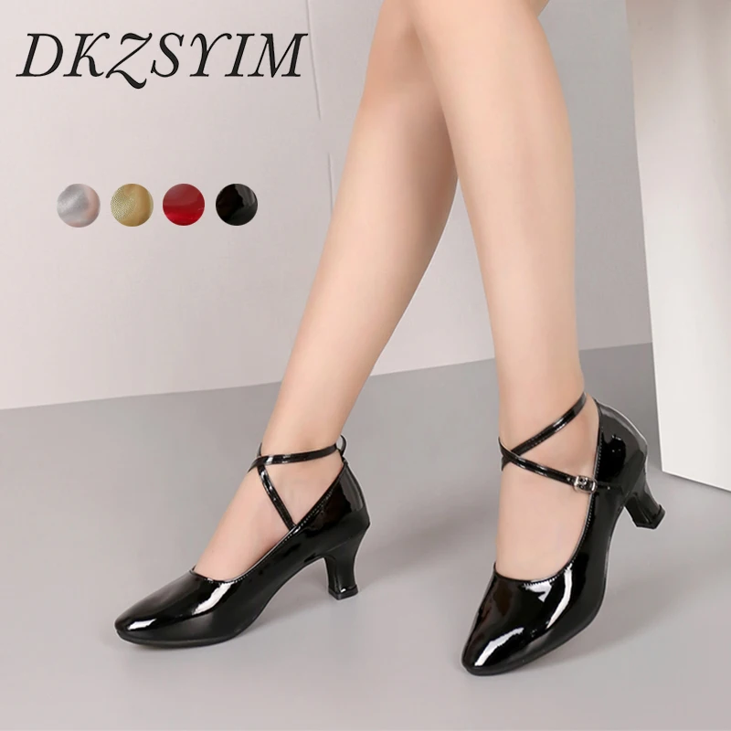 

DKZSYIM Women Tango Dance Shoes Ballroom Latin Shoes Ladies Modern Jazz Comfortable Close Toe Middle Heel Party Dance Sneakers