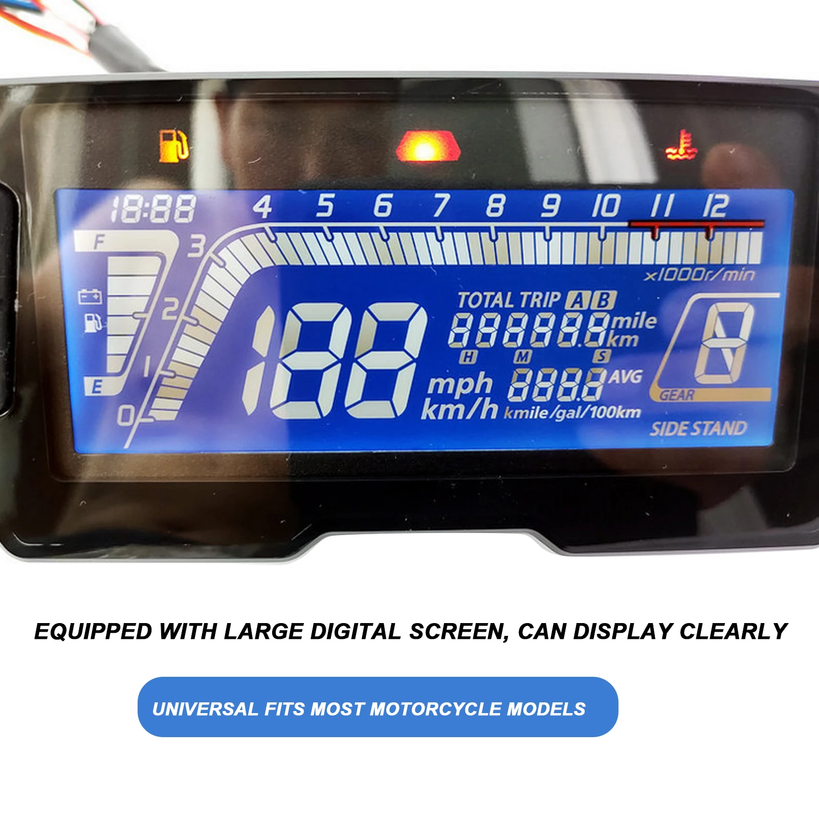 12000RPM Motorcycle LCD Speedometer Universal 6 Gear Position Backlight Digital Electronic Tachometer for 1/2/4 Cylinders Meter |