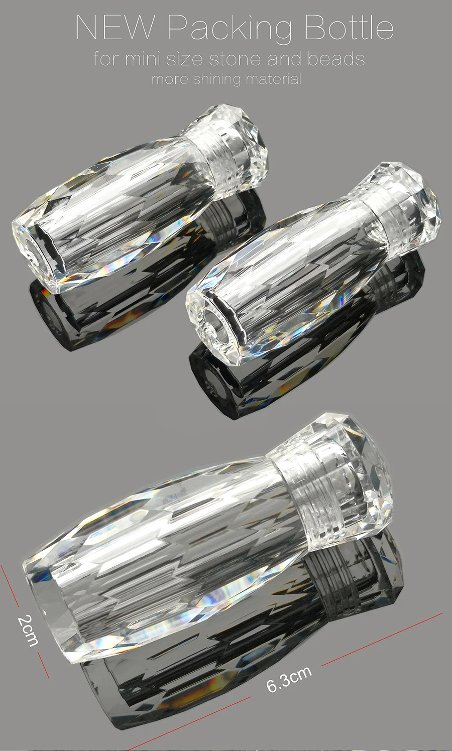 

(201) 50 Pcs 10ml Clear Acrylic Nail Crystals Bottles Empty Refillable Micro Rhinestones Pixie Beads Bottle Containers