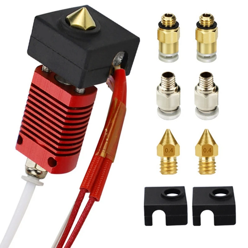 

3D Printer Hot-End Kit Parts Assembly Extruder Kit Brass Nozzle Pneumatic Connector Silicone Sleeve for Ender-3