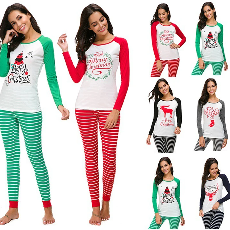 

Осенне-весенние комплекты из двух предметов для женщин, Рождественский комплект из двух предметов с длинными рукавами и принтом, Длинные ко...