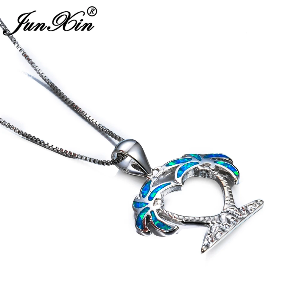 Модное женское ожерелье из голубого опала с изображением кокосовой пальмы белое