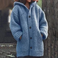 2022fall women long hooded sweater fashion pure color thick winter mid length womens cardigan casual long sleeve knit outerwear