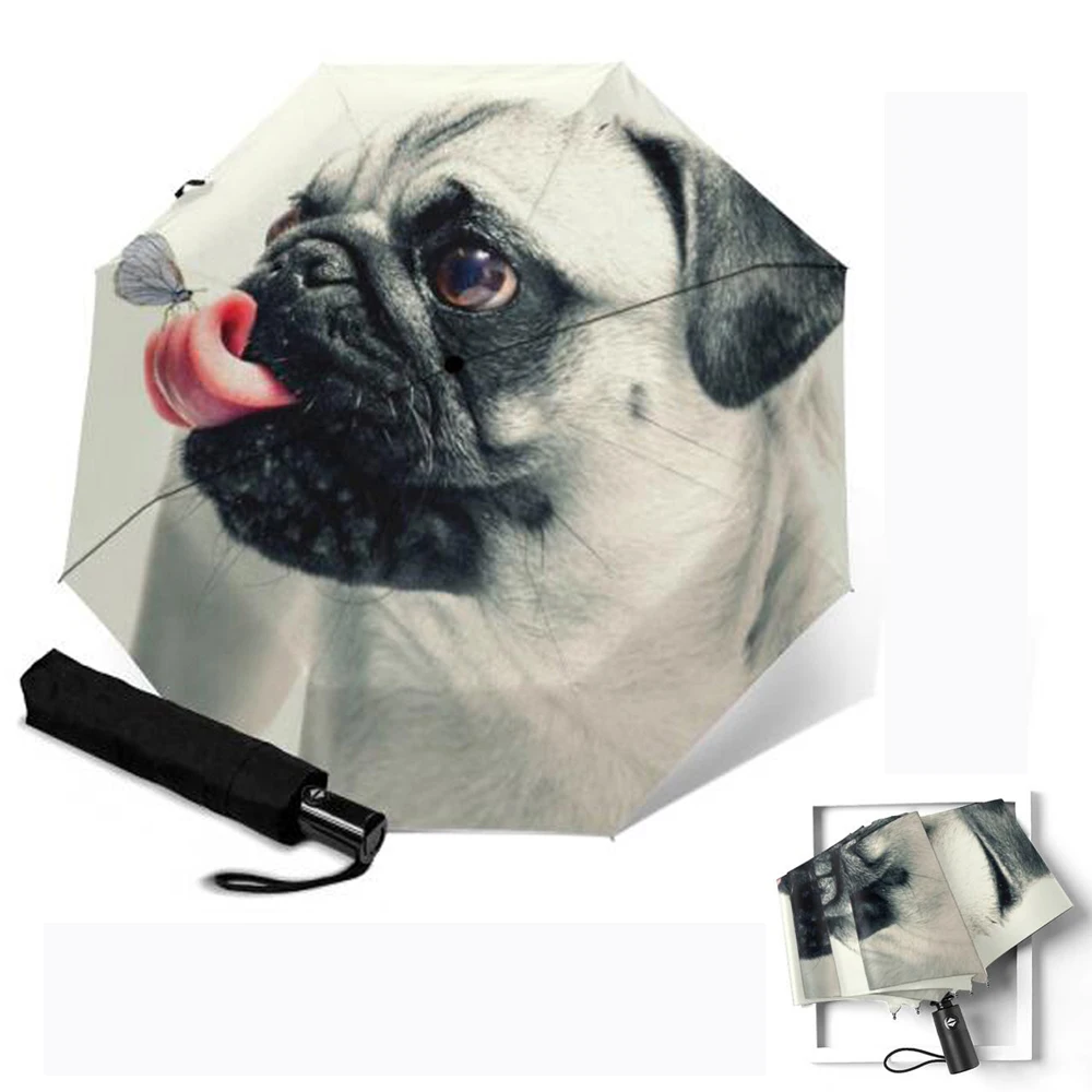 Автоматический зонт с рисунком бульдога три складных зонтика Классические
