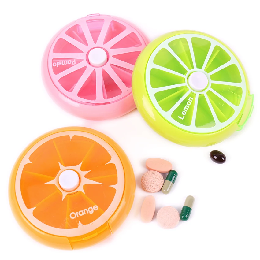 

Portable pill box Weekly pill box Rotating split fruit pill box Carry with you Mini medicine box Medicine Travel Pillbox