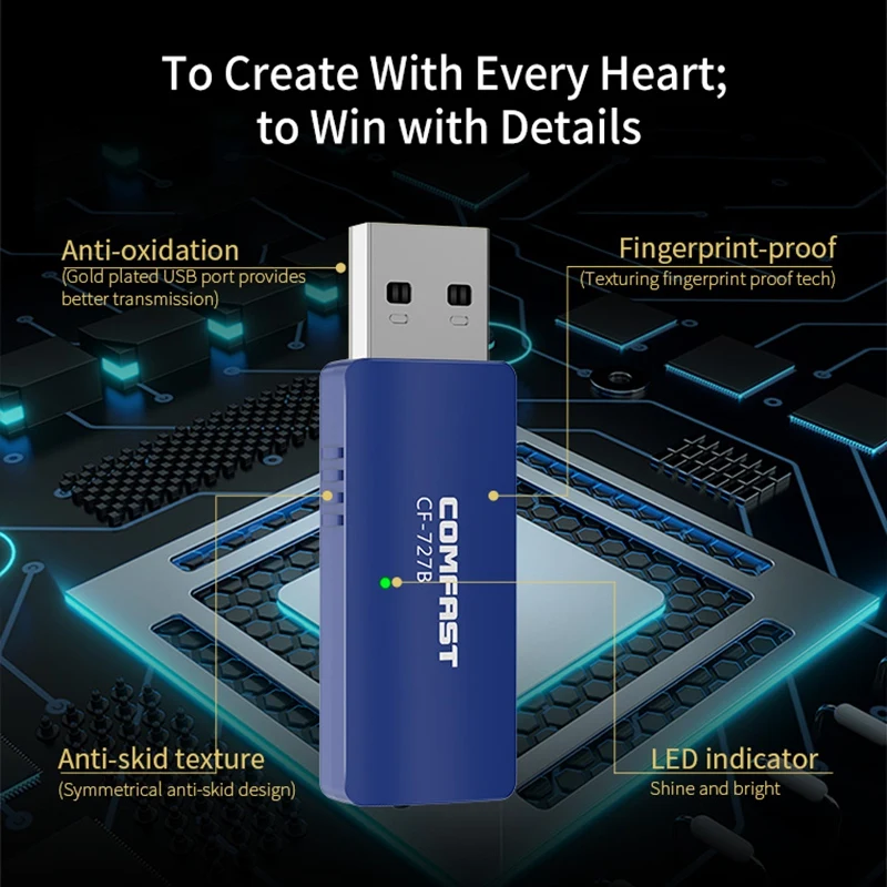 Беспроводная сетевая карта 727B Двухдиапазонная USB Bluetooth 1200 м настольный