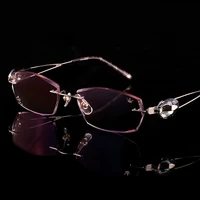 louise star brand glasses diamond beauty rimless glasses titanium fashion ladies anti blue light prescription gradient lens