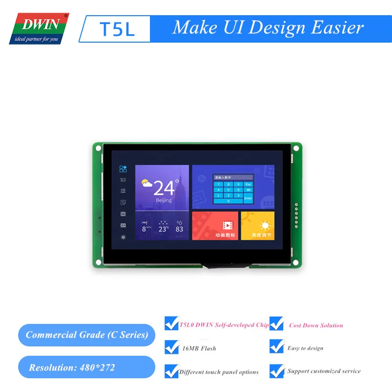 DWIN 4,3 pulgadas 480x27 2 pantalla TFT LCD HMI pantalla táctil inteligente pantalla HMI pantalla Precio bajo