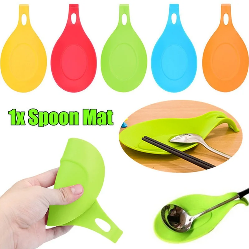 

1Pcs Multipurpose Food Grade Silicone Spoon Mat Silicone Heat Resistant Placemat Tray Spoon Pad Drink Glass Coaster Kitchen Mat