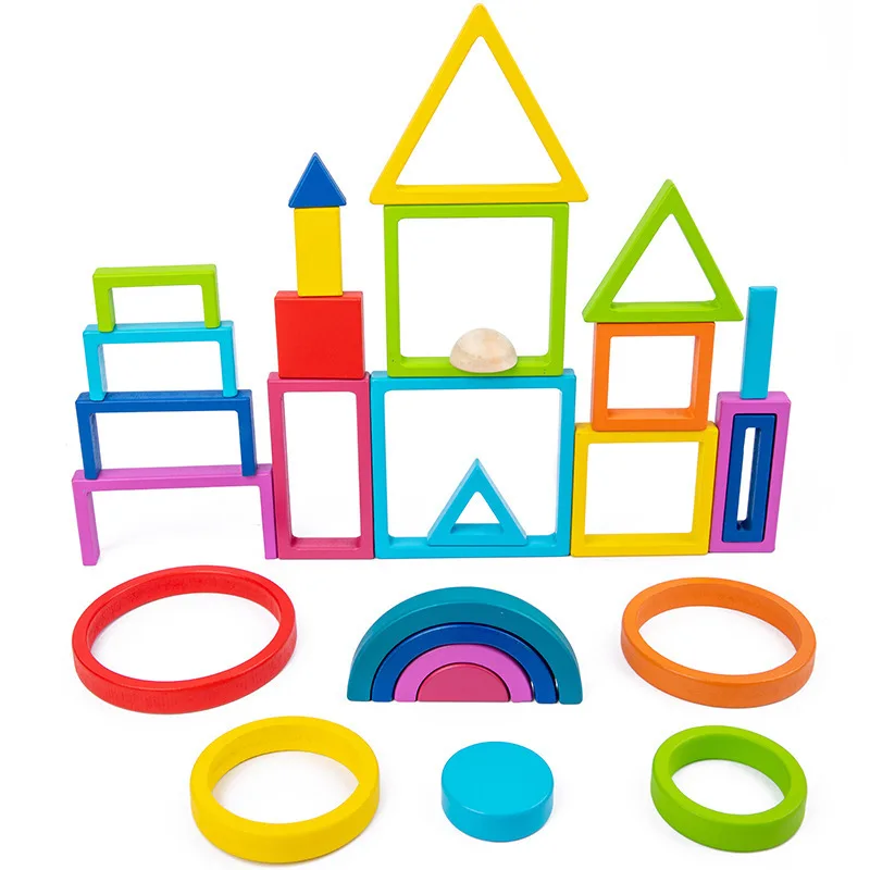 

Kids Rainbow Nesting Stacking Toys Montessori Wooden Building Blocks Balance Jenga Game Art Geometric Creative Educational Toys