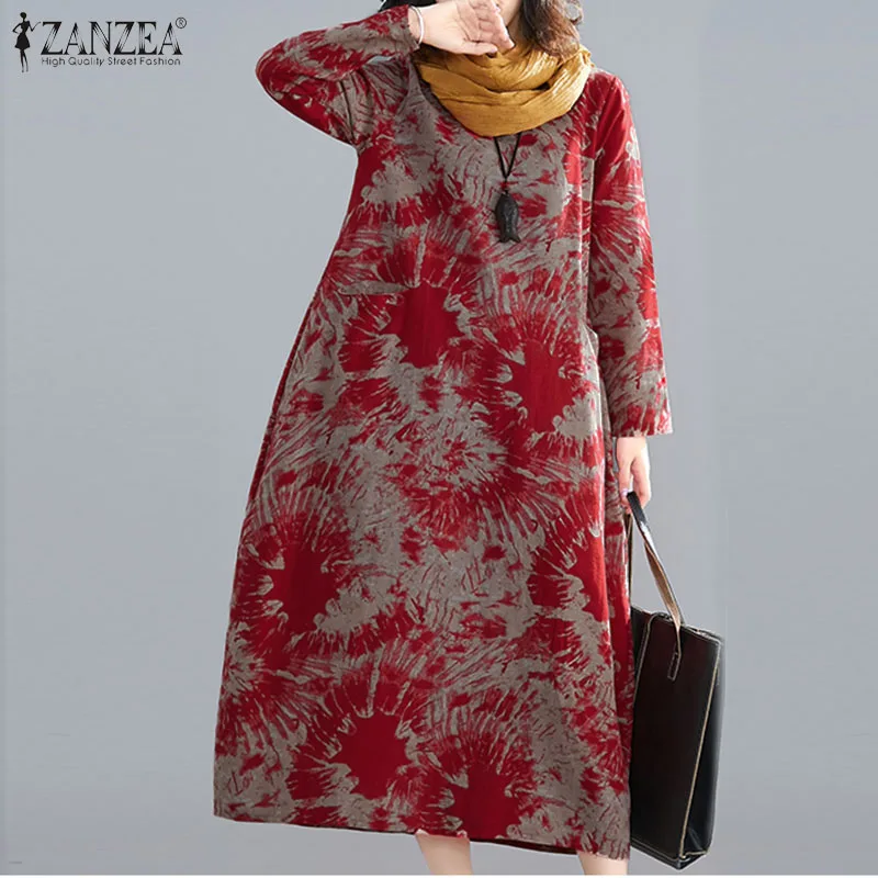 Женское длинное платье с винтажным принтом ZANZEA повседневное пляжное праздничное