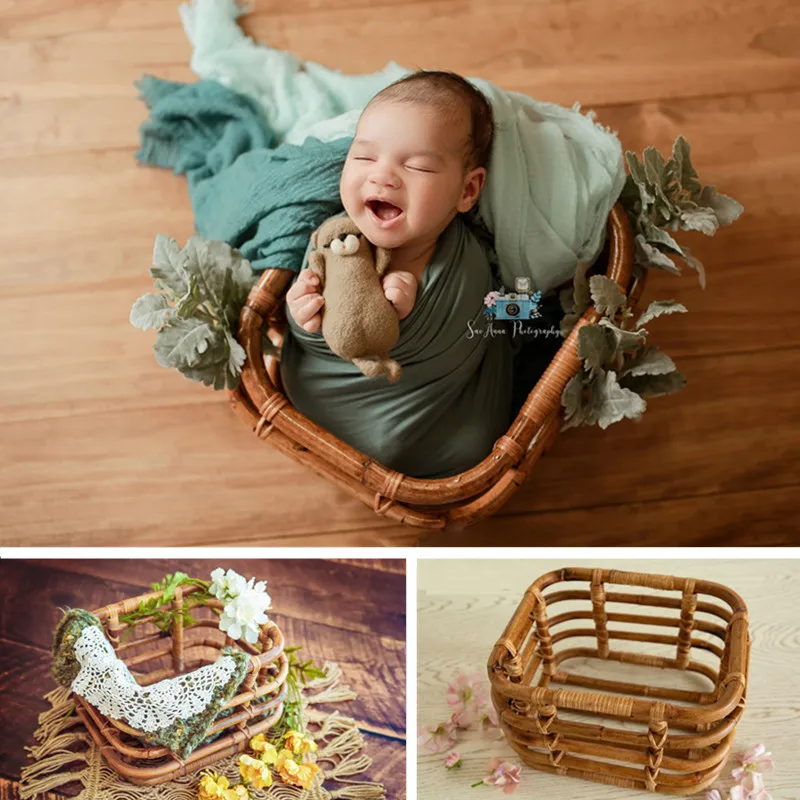 Baby Boy Photo Props Woven Basket Props for Photography Studio Photography Accessories Vintage Newborn Prop Background Furniture