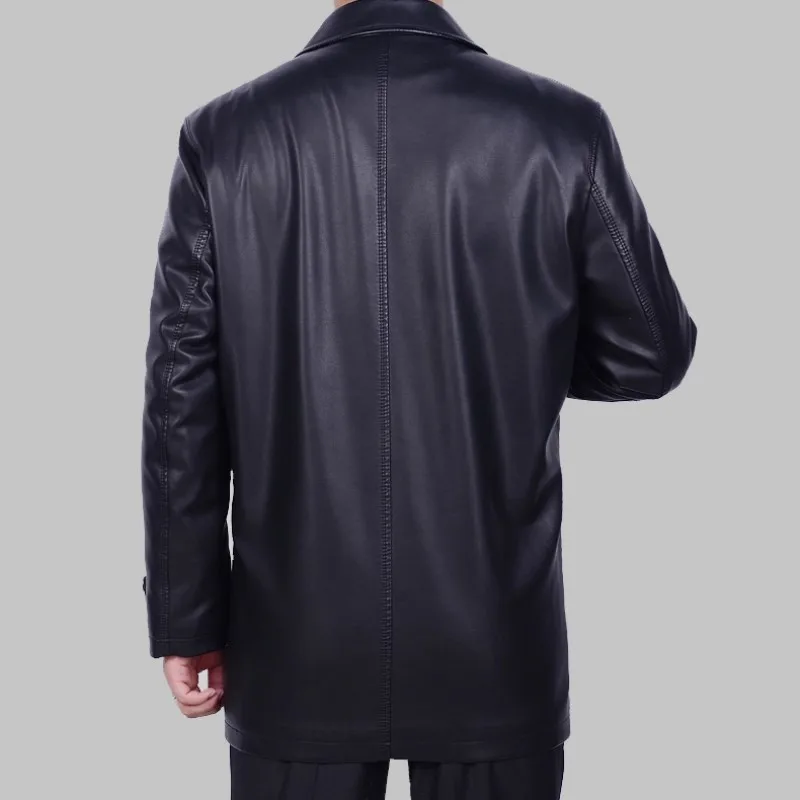 Мужская куртка из искусственной кожи длинная деловая повседневная корейский