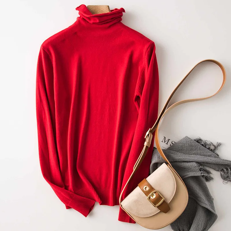 

2020 New high quality Autumn and winter new cashmere pile high neck pullover pure color knitted high elastic autumn and winter p