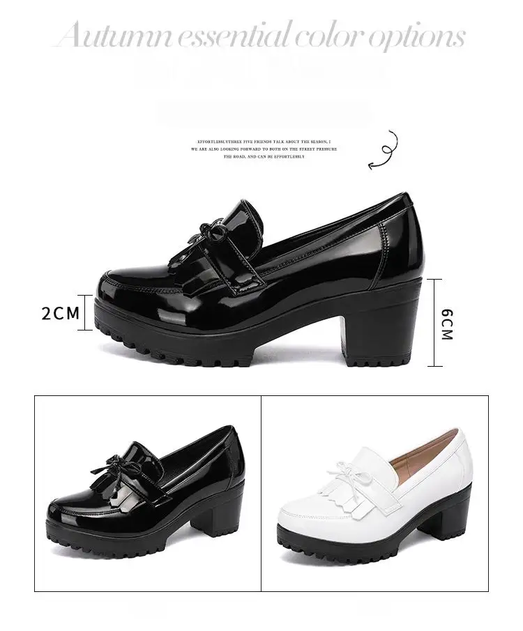 

New Women Pumps Bowknot Slip on Tassels Thick Heels Fashion Vintage Women Shoes Woman Party Leather Footwear Plus Size 43