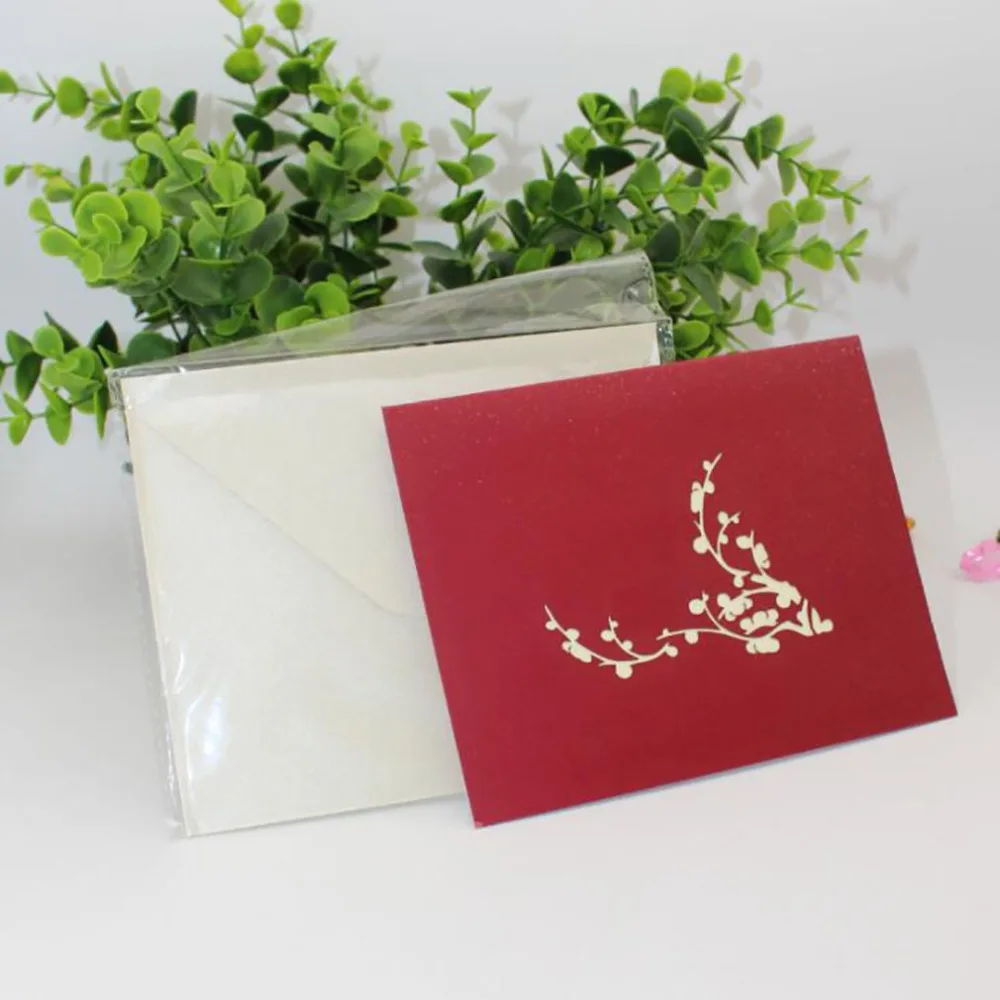 Зеленый лист сафлор 3D всплывающие карты Подарочная открытка с наклейки на