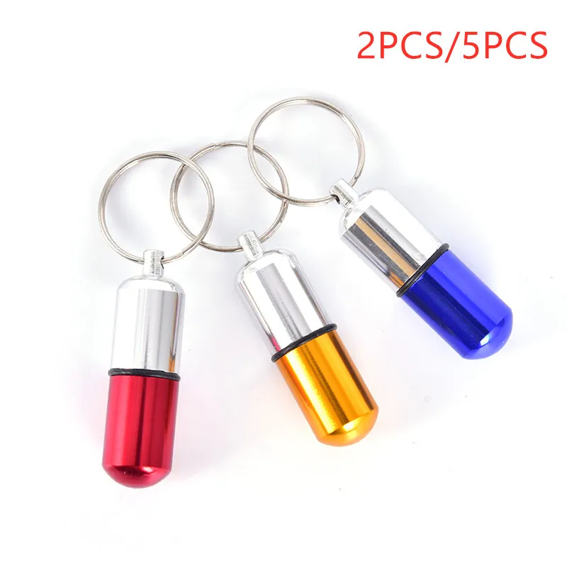 

2pcs/5pcs Waterproof Aluminum Pill Box Case Bottle Drug Holder Container Keychain Medicine Box Camping Equipment Camping Gadget