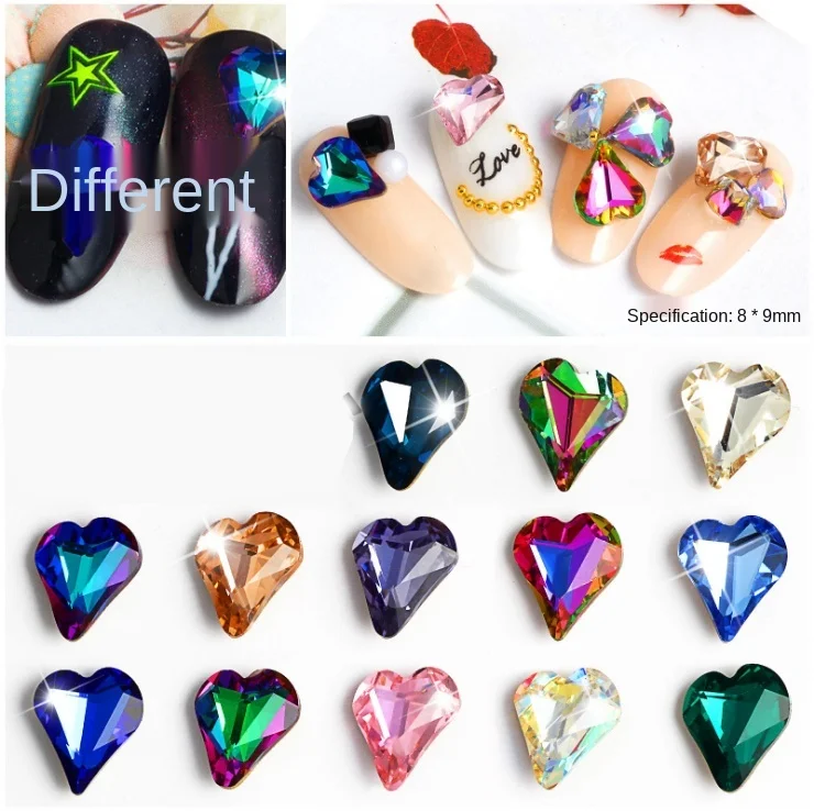 

Nail Beauty Rhinestone Ornaments Pointed Bottom Shaped Crooked Heart 2 Nail Crystal Rhinestone Shiny Stickers Nail Sticker