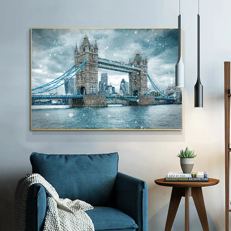 

Tower Bridge London Landscape Canvas Art Prints Snows Day England Posters and Prints Canvas Paintings for Living Room Decor