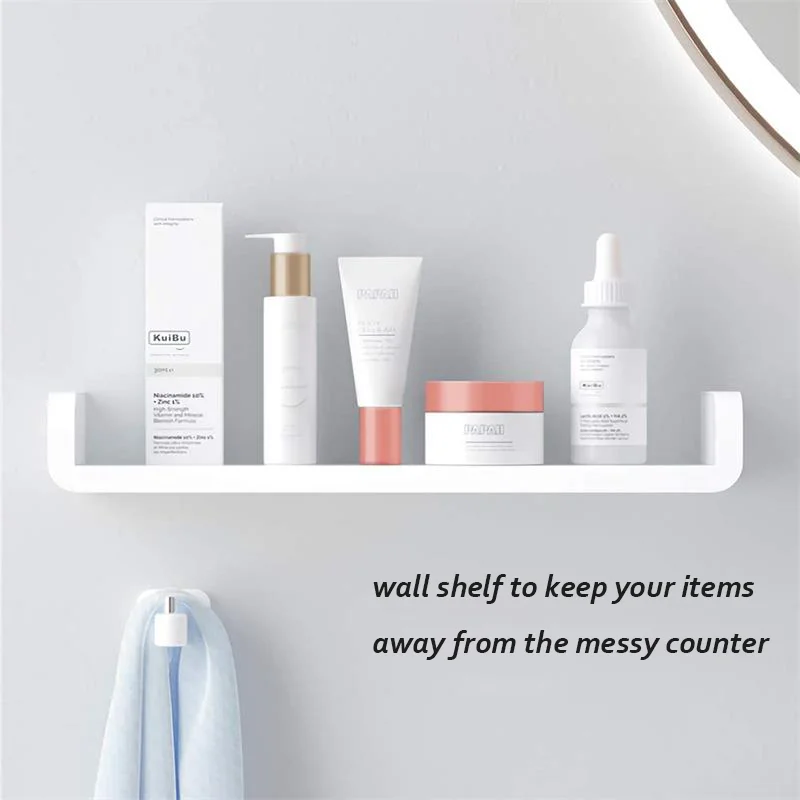 

Wall Mounted Bathroom Shelf Storage Rack floating shelves Room decoration White Self-Adhesive Waterproof Bathroom Rack Organizer