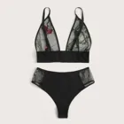 Бюстгальтер Интимная Для женщин белье прозрачный бюстгальтер с мягкой чашкой + стринги с открытой промежностью вышитое нижнее белье, сексуальные, в сетку, эротическое белье KD