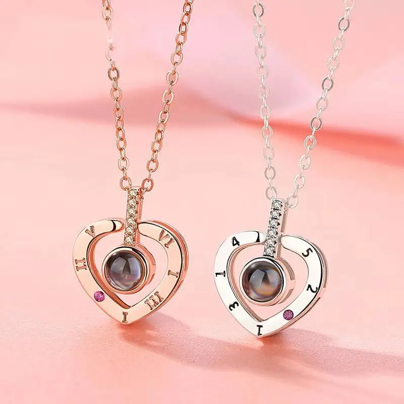 

I Love You In 100 Languages Necklace Micro Engraving Light Projection Love Pendant Necklace Female Jewelry Gift Christmas Gift