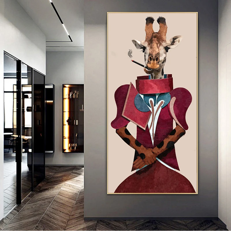 

Modern Cute Animal Abstract Smoking Giraffe Canvas Painting Posters and Prints Wall Pictures for Living Room Home Decor No Fram