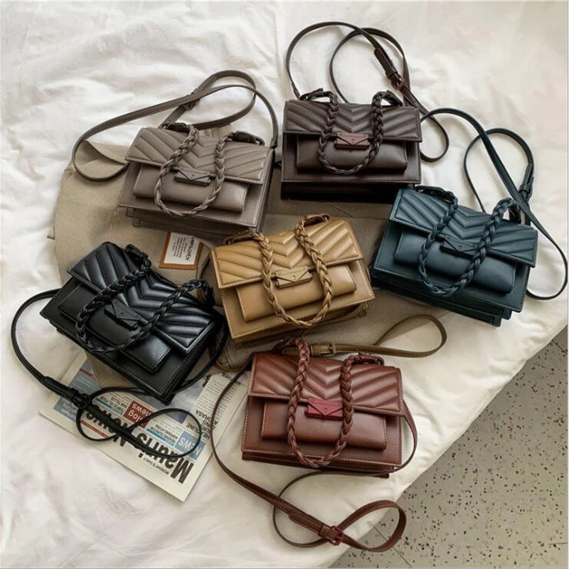 

2021 Classic Small Shoulder handbag Ladies Small Flip Braided strap Shoulder Messenger Bags Fashional Girls Crossbody