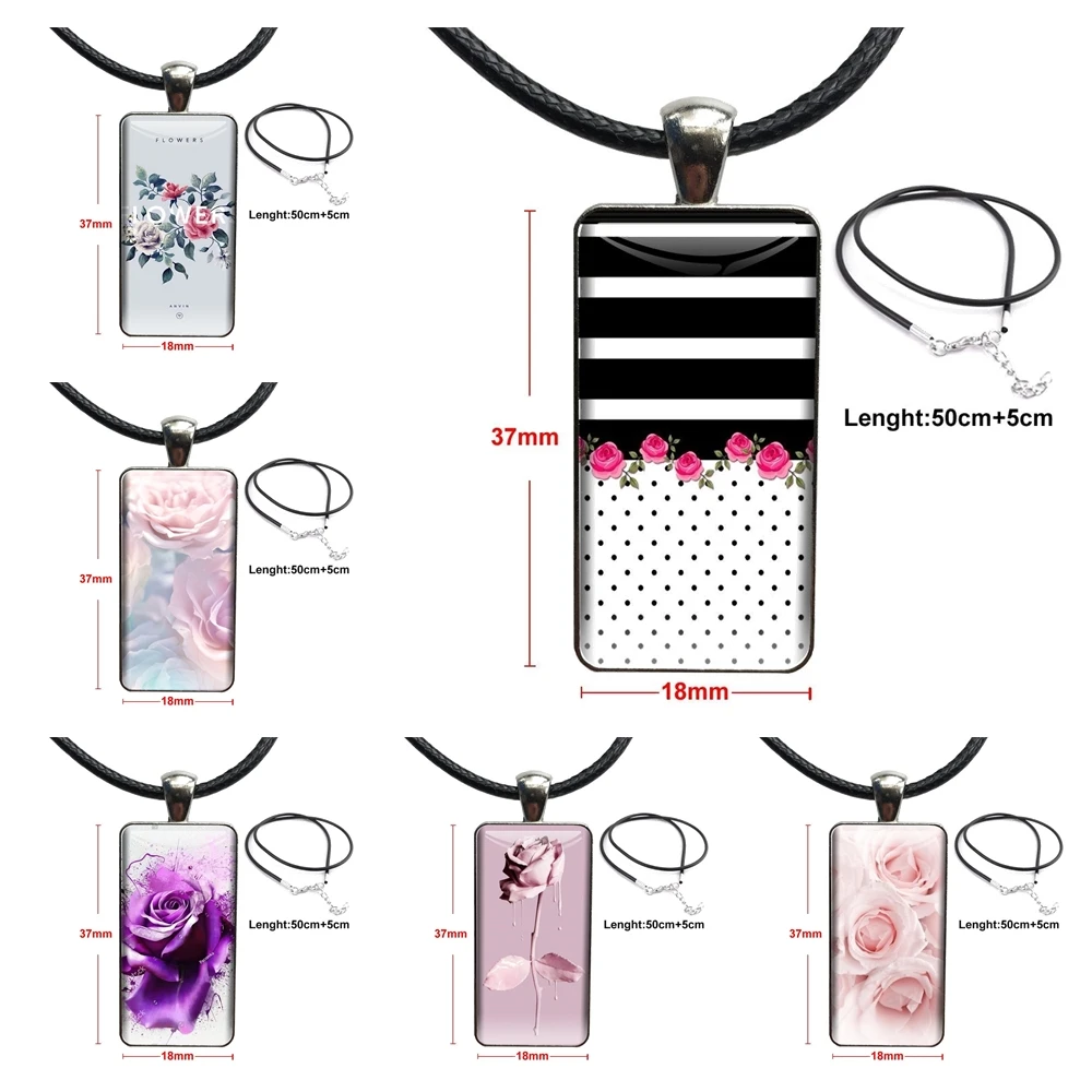 Красивые розы, цветок, черные миры, красивое ожерелье для женщин и девушек со стальным покрытием, ожерелье-чокер с кабошоном, Длинная подвеска