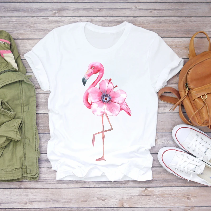

Women Flamingo Animal Floral Flower Aesthetic 90s Ladies Print Lady T-shirts Top Womens Graphic T Shirt Female Tee T-Shirt