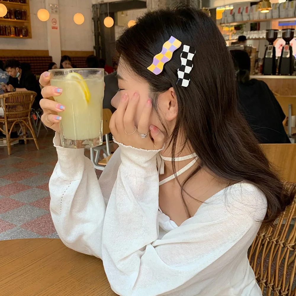 Женская заколка для волос акриловая квадратная с цветной сеткой изысканная в