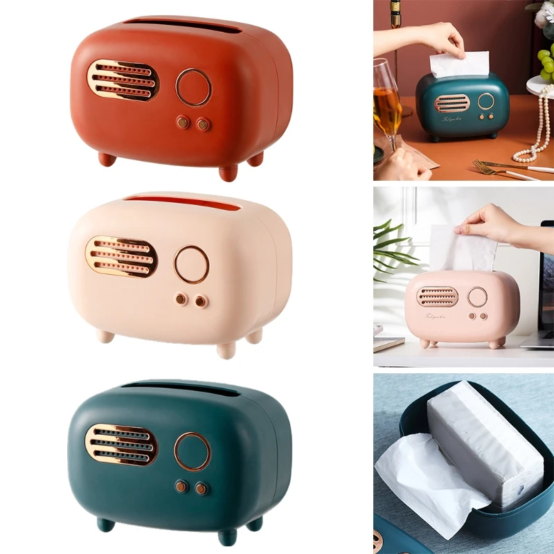 

Cute Creative Radio Shaped Pumping Tissue Box Paper Holder Napkins Case Home Small Items Organizer Desktop Decoration