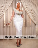 exquisite aso ebi white mermaid evening dresses 2022 lace v neck beading african formal party dress wedding gowns plus size