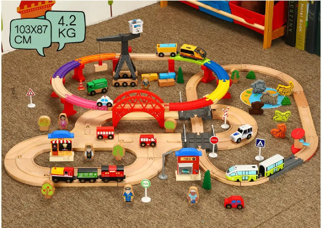 

New 109pcs Wooden Small Train Color Double Electric Round The City Track Children Alpinia Combination Assembled Toys