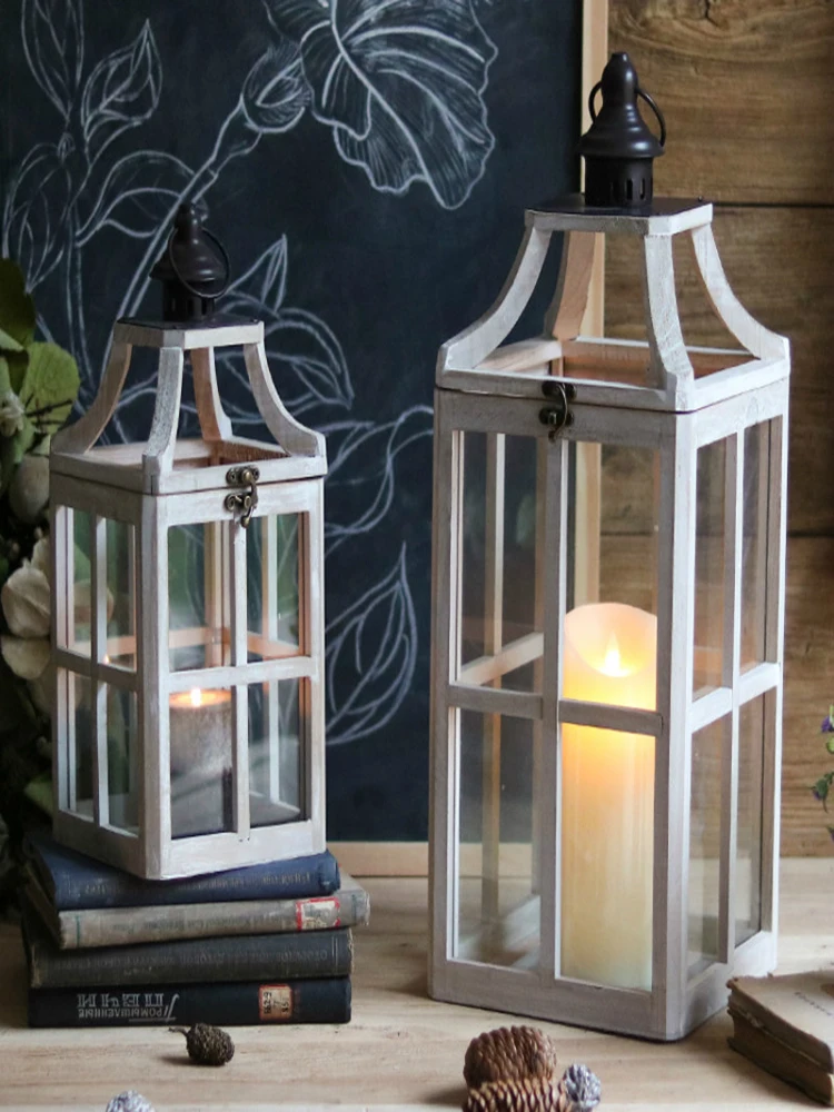 

Rustic Simple Wooden Large Candle Holders Lantern Windproof Simple Candelabra Decoration Chandelier Bougeoir Home Decore EC50LL