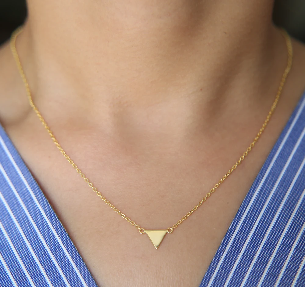 

2018 high polished simple silver jewelry plain silver geometric triangle pendant minimal triangle women girl necklace 925 silver